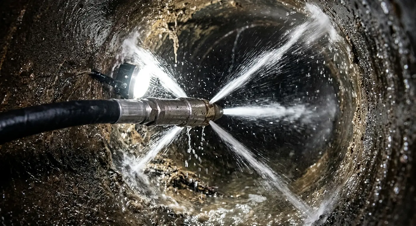 High-pressure hydro jetting nozzle cleaning sewer pipe for Trenchless Sewer Repair in Bel Air North